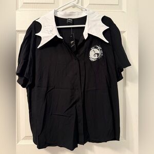 Nightmare Before Christmas Black and White Button Down Blouse